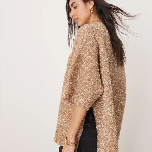 ASOS EDITION Oversized Gold Holiday Top Metallic T-Shirt - Picture 2 of 7